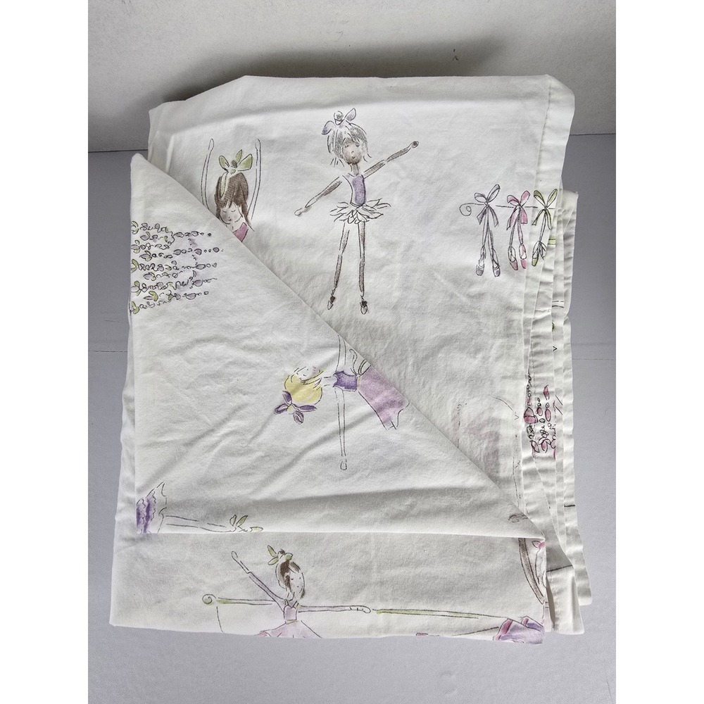 Pottery Barn Kids Ruby Ballerina Flat Sheet Full 100% Cotton Girls White Pink